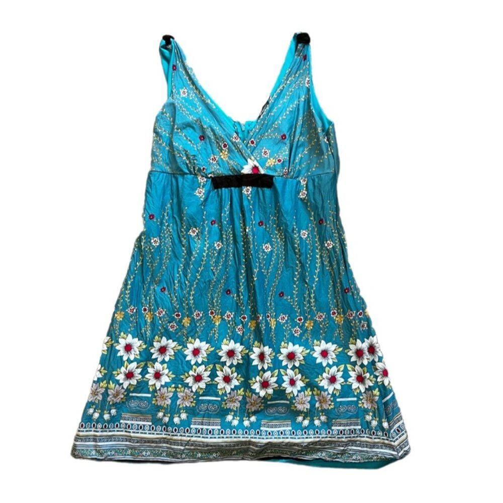 Vintage Geri C. Dress 100% cotton Retro floral Twee BLUE SIZE XL